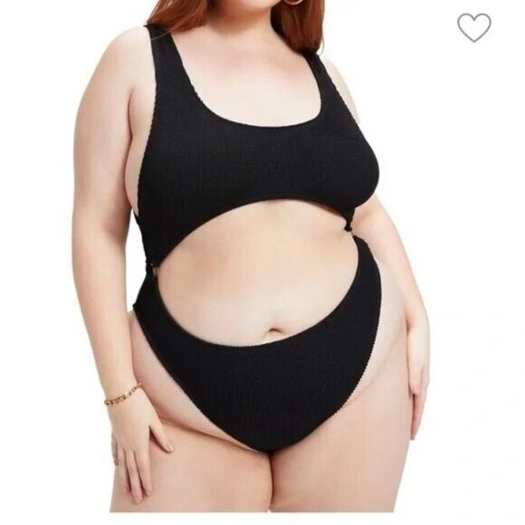 Good Americian One Piece Plus 7/8 4XL 5XL Always Fits Monokini Cut Out Black NWT - Picture 3 of 15